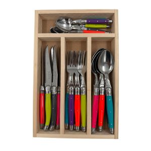 Laguiole 24 Pce Set NEON TONIC MIX StdF WoodTray