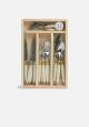 Laguiole 24 Pce Set IVORY BRASS SF WoodTray Dubost France